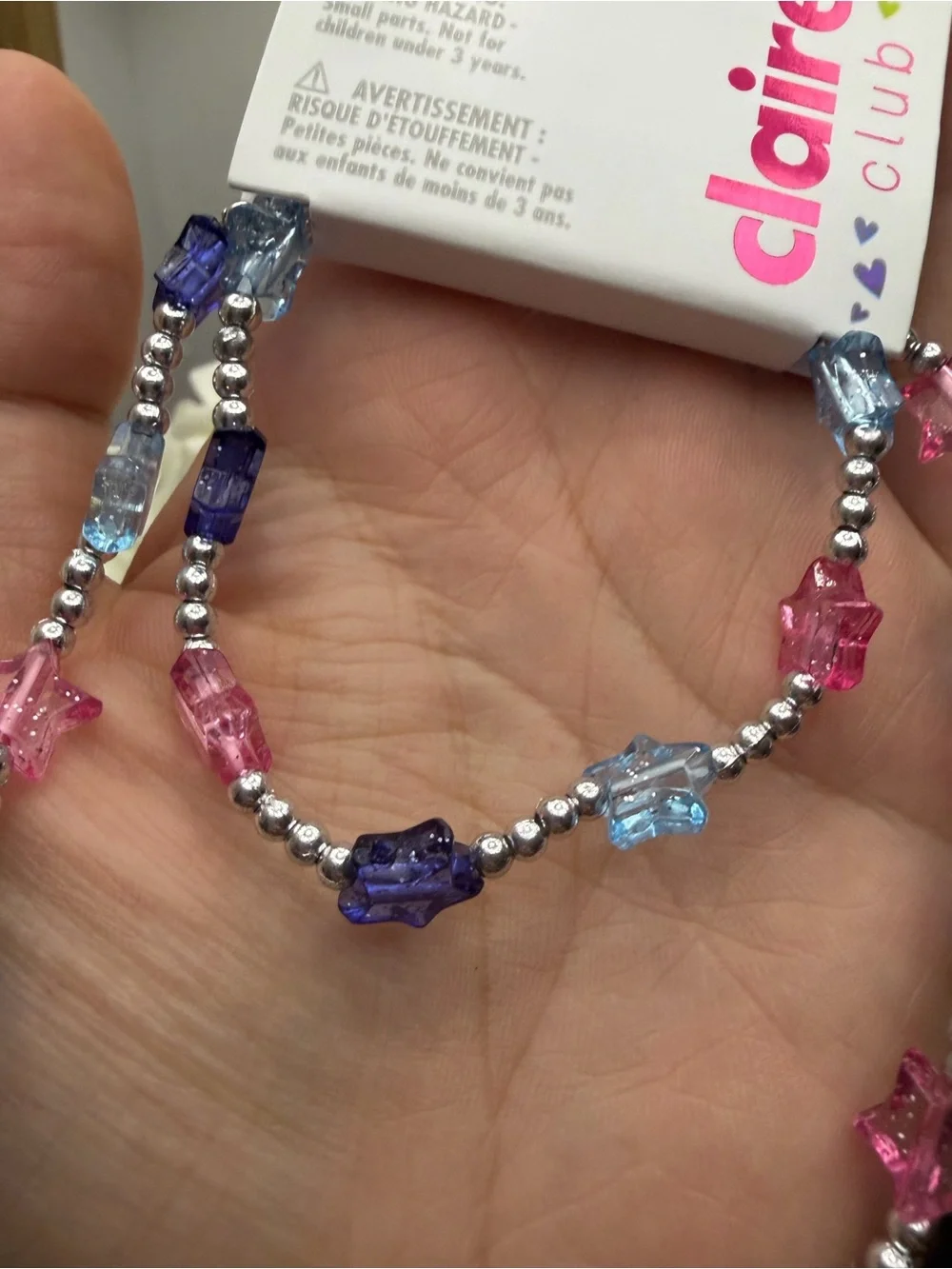 Claire's Pink, Blue & Purple Star Bead Necklace for Kids